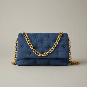 Sac toile denim matelassé chaîne dorée - Vue 1 - Sac Toile